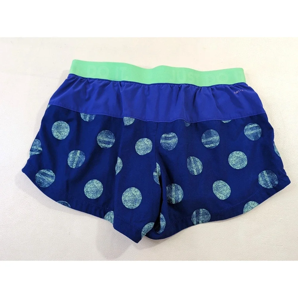 Nike Icon Dri Fit 2 In 1 Shorts Women M Blue Green Polka Dot Training Run Active